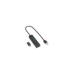 Sharkoon 3-Port USB 3.2 Gen 1 Alu Hub + Ethernet - 4044951037575 - Black, USB-C host, 3× USB-A