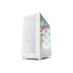 Sharkoon REV300 White - Midi Tower PC Case (E-ATX/ATX/mATX/Mini-ITX) Tempered Glass, RGB Fans, Front USB-C