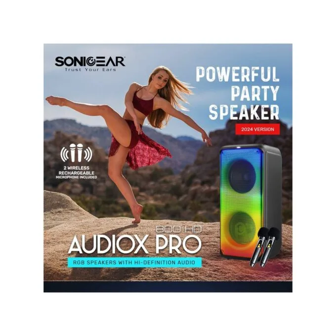 SonicGear 2 x 8'' Portable Karaoke Speaker with Voice Changer - AudioXPro800HD - 2 x Wireless Microphones included — image 3