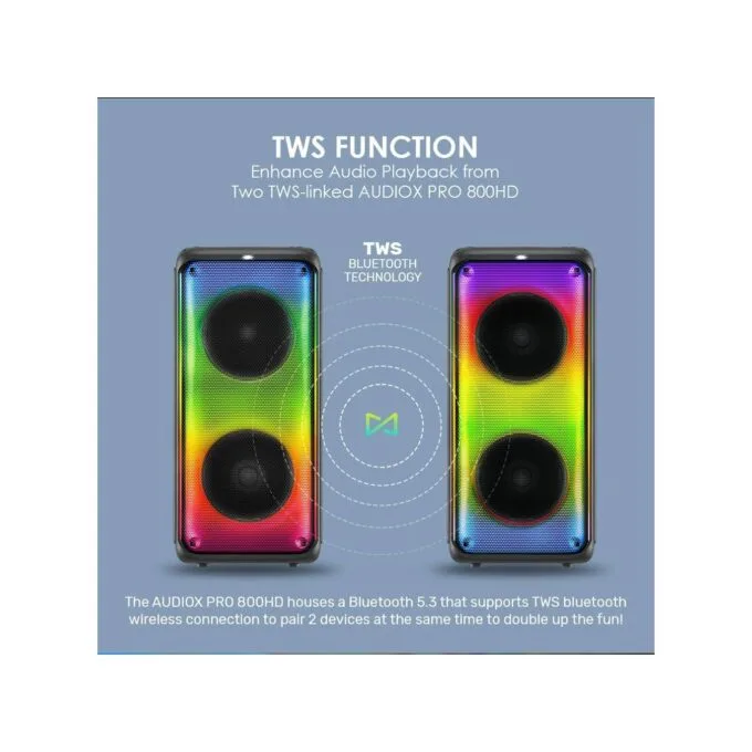 SonicGear 2 x 8'' Portable Karaoke Speaker with Voice Changer - AudioXPro800HD - 2 x Wireless Microphones included — image 8