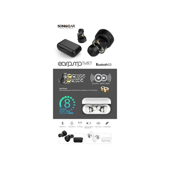 SonicGear HYPERBASS Earphones - TWS 7 - Dual Driver, Sweatproof, Black — image 13