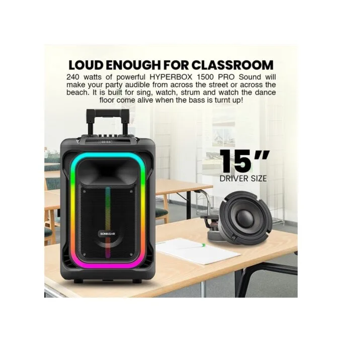 SonicGear HYPERBOX - 1500 Pro - 15'' Portable Karaoke Speaker 240W BT USB 2x Wireless Mics — image 2