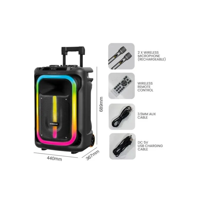 SonicGear HYPERBOX - 1500 Pro - 15'' Portable Karaoke Speaker 240W BT USB 2x Wireless Mics — image 11