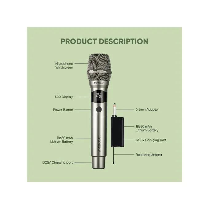 SonicGear Palladium - WM3000UL - 1x Handset Wireless UHF Microphone with Rechargeable Receiver — image 2