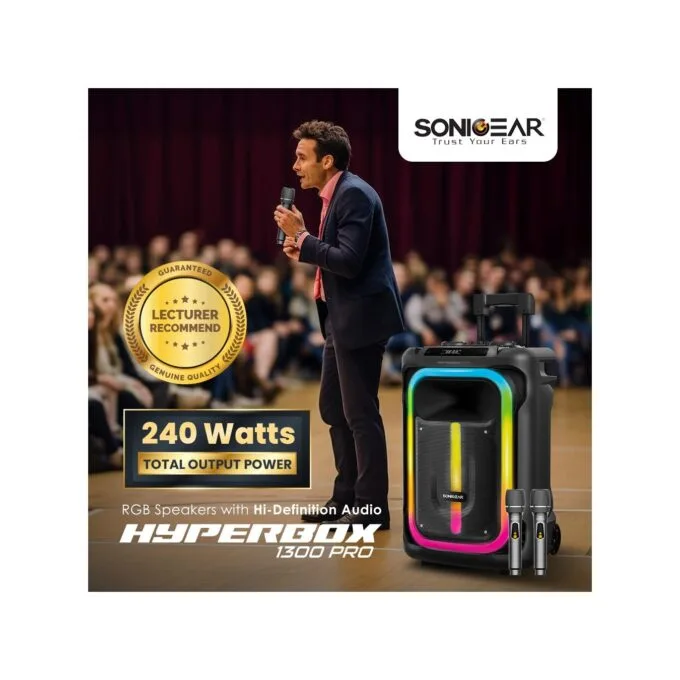 SonicGear Portable Karaoke Speaker - 1300 Pro - 12'' 240W TWS BT USB 2x Mics HYPERBOX — image 11