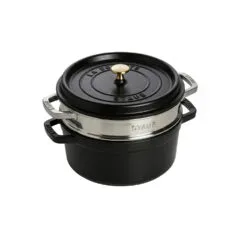 Staub La Cocotte 24cm rund. mit Dmpfeinsatz. schwarz