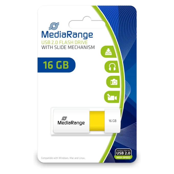 STICK MediaRange USB-Stick 16GB USB 2.0 Slider yellow — image 2