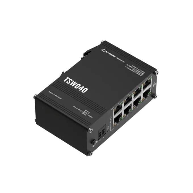 Teltonika TSW040 Unmanaged 8-Port PoE+ Switch - TSW040 - 8x Fast Ethernet, 240W PoE Budget, 48V, Black, Aluminium — image 5
