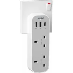 Tessan 2-Gang Plug Through UK Charger - TS-222-C - 2 USB A USB C 13A