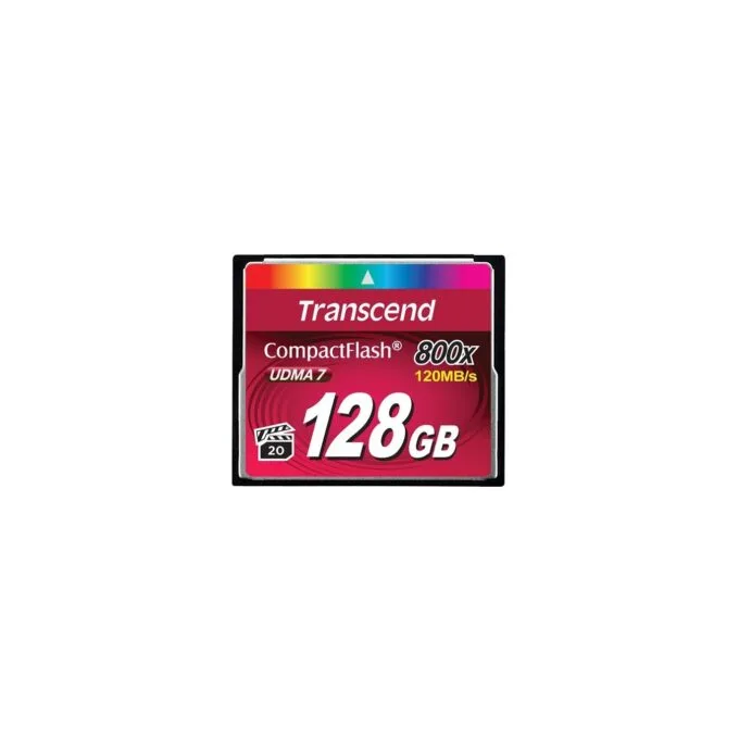 Transcend CompactFlash Card 128GB - TS128GCF800 - 128GB, MLC, Black, 120 MB/s read, 60 MB/s write — image 1