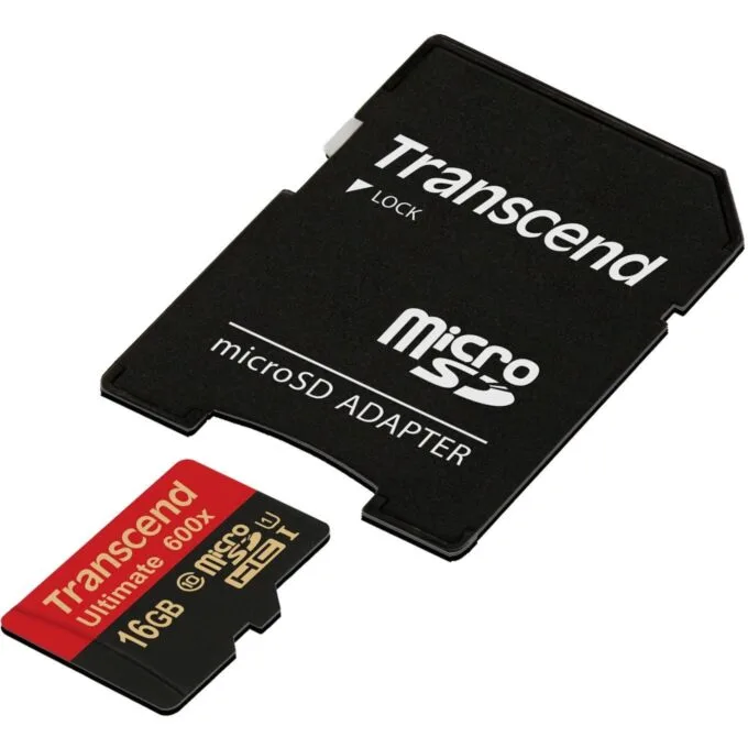 Transcend microSD Card 16GB SDHC UHS-I 600x with Adapter - Black/Red — image 2