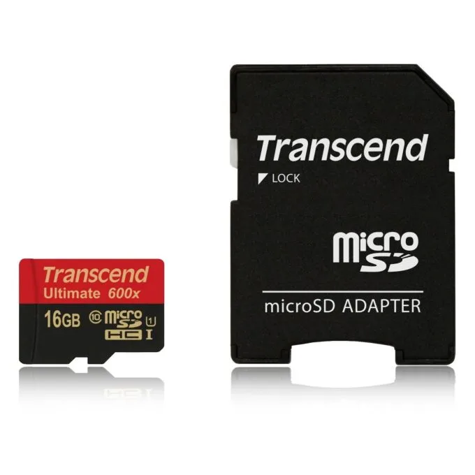 Transcend microSD Card 16GB SDHC UHS-I 600x with Adapter - Black/Red — image 3