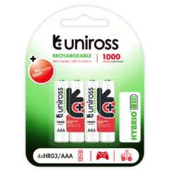Uniross Hybrio AAA 1000 Rechargable Batteries - 4Pcs