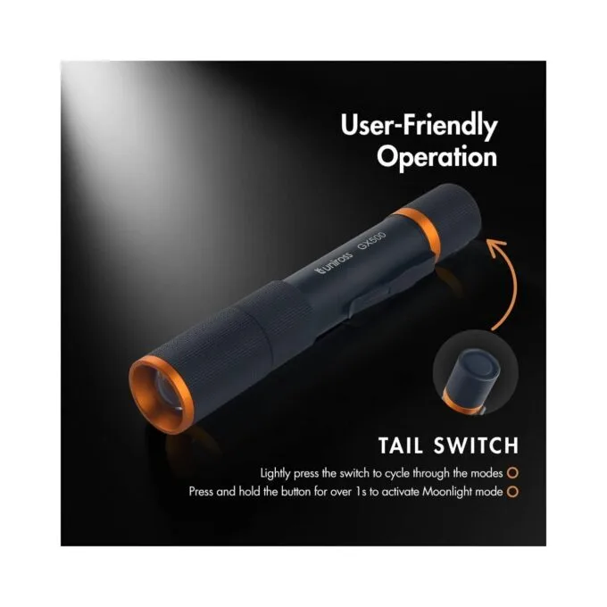 Uniross USB Rechargeable Torch - GX500 - IP44 Waterproof Aluminium 1000 lumens 140m Beam 120hrs Battery — image 5