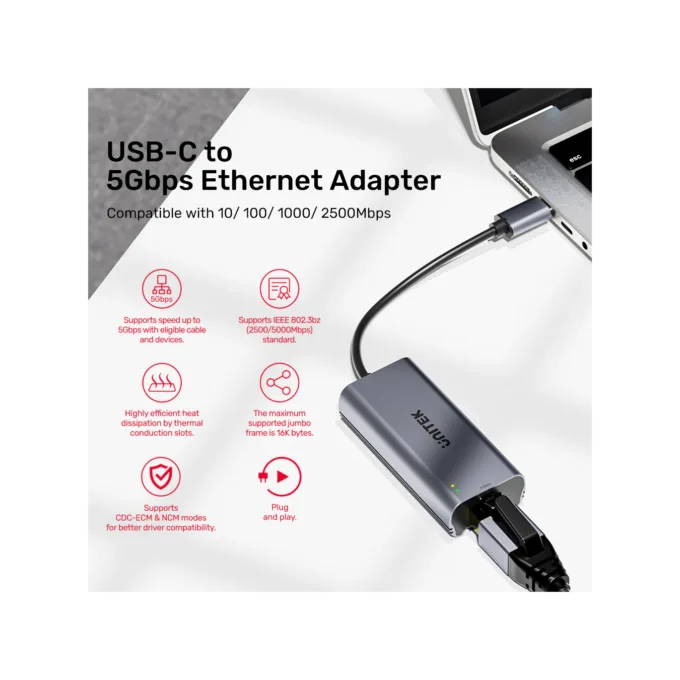 Unitek Converter USB-C to LAN - U1343A - 5GbE Ethernet — image 4