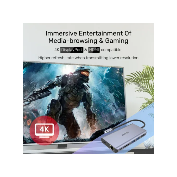 Unitek D1056A Type-C 3.1 HDMI DP RJ45 SD PD100W Hub Space Gray — image 4
