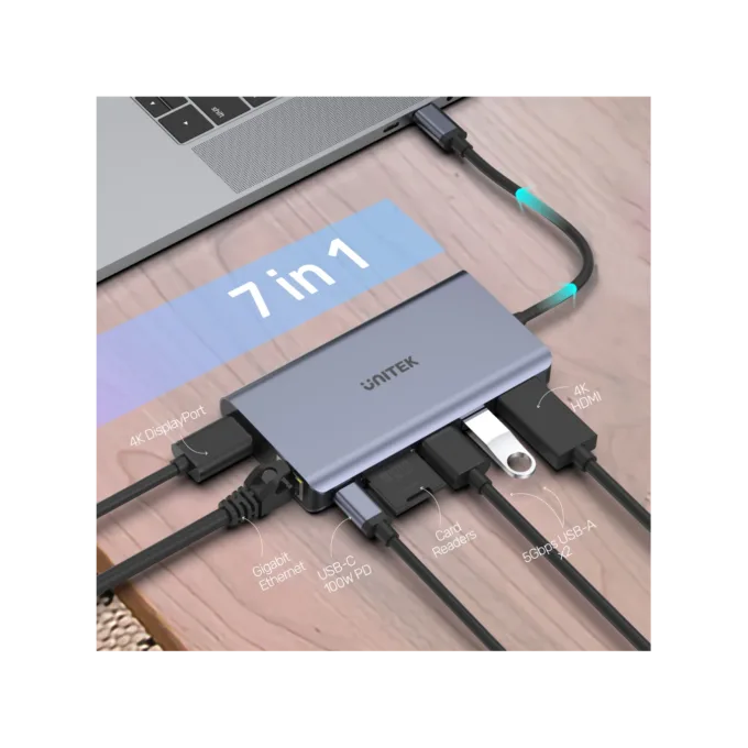 Unitek D1056A Type-C 3.1 HDMI DP RJ45 SD PD100W Hub Space Gray — image 7