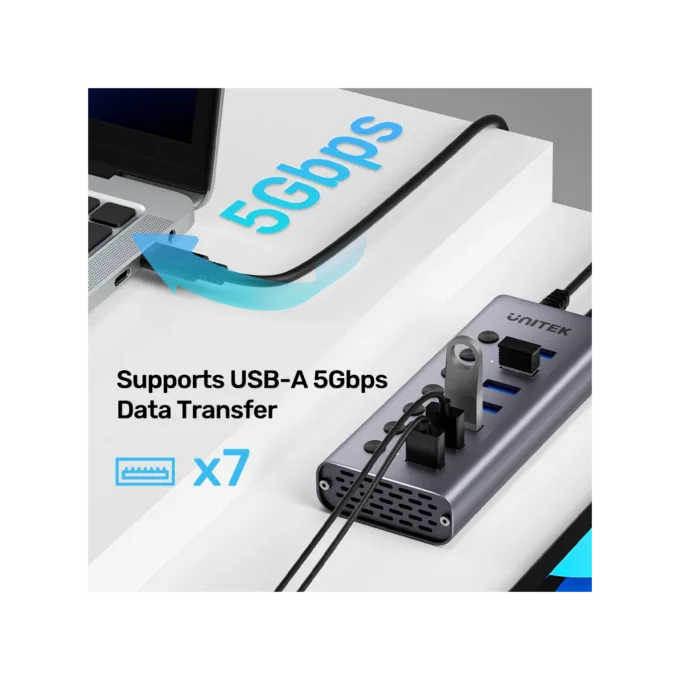Unitek H1314A USB-C Hub 7xUSB-A 5Gbps Power Switch 12V/2A — image 3
