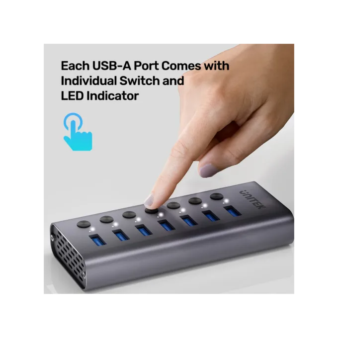 Unitek H1314A USB-C Hub 7xUSB-A 5Gbps Power Switch 12V/2A — image 4
