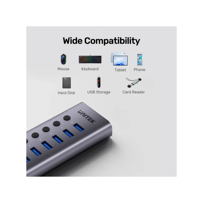 Unitek H1314A USB-C Hub 7xUSB-A 5Gbps Power Switch 12V/2A — image 6