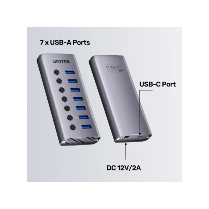 Unitek H1314A USB-C Hub 7xUSB-A 5Gbps Power Switch 12V/2A — image 8