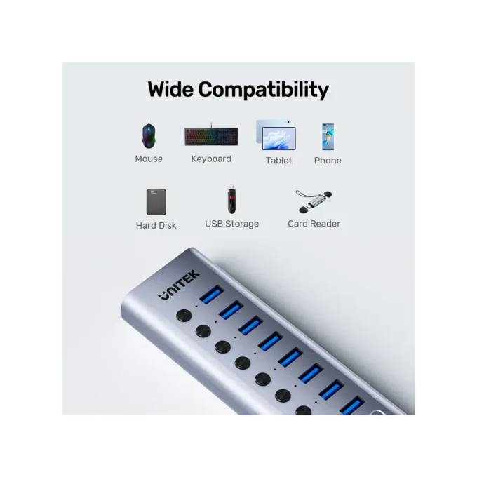 Unitek H1315B USB-C Hub 8xUSB-A Power Switch 2xUSB-C 12V3A — image 2