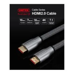 Unitek Premium HDMI 2.0 Braided Cable - Y-C136RGY - Premium HDMI 2.0 Braided Cable 1.0m
