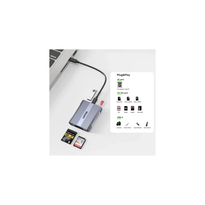 Unitek R1022 Dual Read Write Card Reader USB-C to SD4.0+Micro SD3.0+CF Express 2.0 — image 9