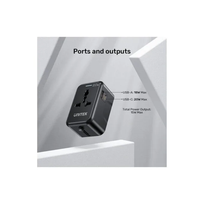 Unitek Universal Travel Charger - P1120A - 20W USBC+USBA Black — image 11