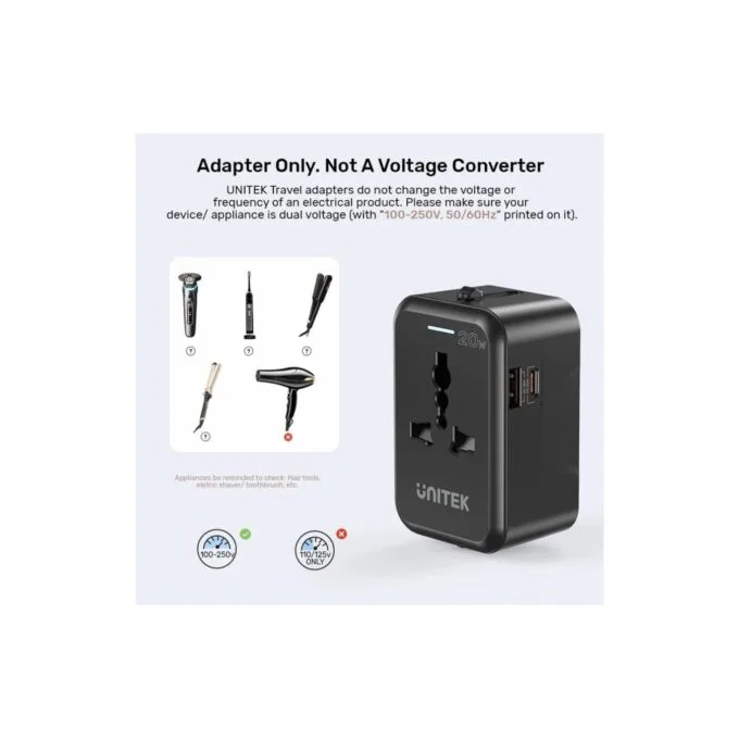 Unitek Universal Travel Charger - P1120A - 20W USBC+USBA Black — image 17