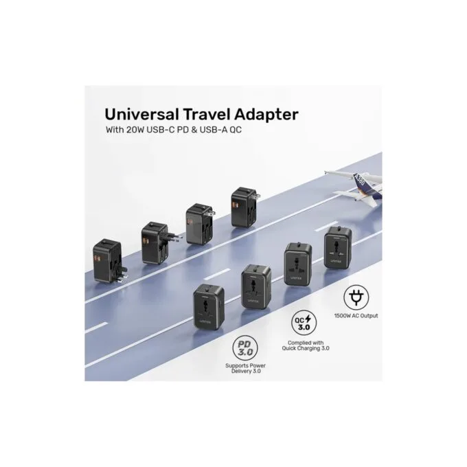 Unitek Universal Travel Charger - P1120A - 20W USBC+USBA Black — image 6