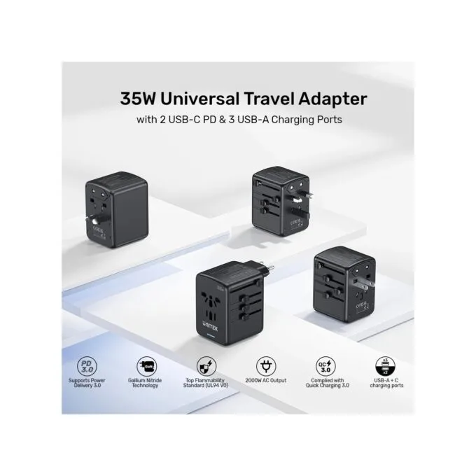 Unitek Universal Travel Wall Charger - P1121A - 35W 2xUSB-C + 3xUSB-A — image 5