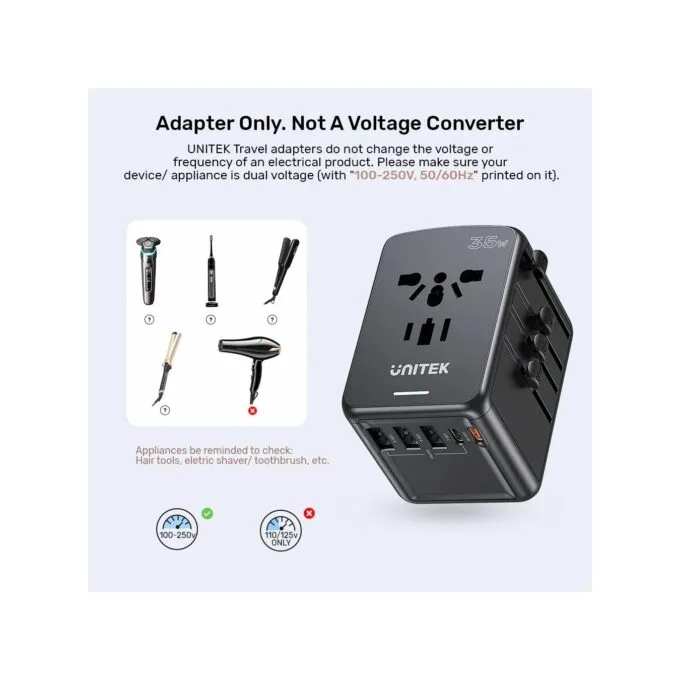 Unitek Universal Travel Wall Charger - P1121A - 35W 2xUSB-C + 3xUSB-A — image 15