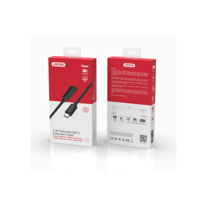 Unitek USB-C Extension Cable - C14086BK - USB3.2 USB-C Male to USB-C Female Extension Cable PD100W 50cm — image 9