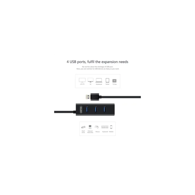 Unitek Y-3089 USB 3.0 4-Port Hub with Micro USB Power - Black — image 2