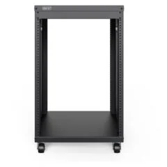 Universal 19-Inch Equipment Rack with Castors - 16U Freestanding - Black Steel