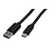 USB-A to USB-C Cable 3 m - Black, 5 Gbps (USB 3.0), 5V/3A (15W), PVC Jacket, Nickel-Plated Connectors