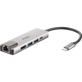 USB-C HUB 5-Port D-Link DUB-M520 - Silver/Black - 60W PD, HDMI 4K, Thunderbolt 3