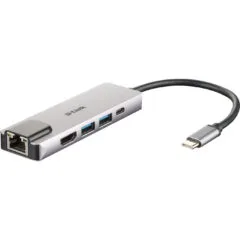 USB-C HUB 5-Port D-Link DUB-M520 - Silver/Black - 60W PD, HDMI 4K, Thunderbolt 3