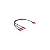 USB charging cable, USB-A plug to 2x USB-C + Lightning plug
