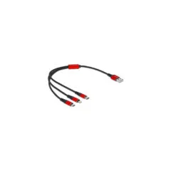 USB charging cable, USB-A plug to 2x USB-C + Lightning plug