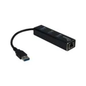 USB3.0 HUB 3Port Inter-Tech Argus - IT-310 - Aluminium Black, 3x USB 3.2 Gen1 Type-A, 1x RJ-45 Gigabit LAN