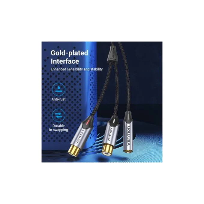 Vention AUDIO 3.5mm F to 2-RCA F Cable - BCOHY - Braided Alum 0.3m — image 2