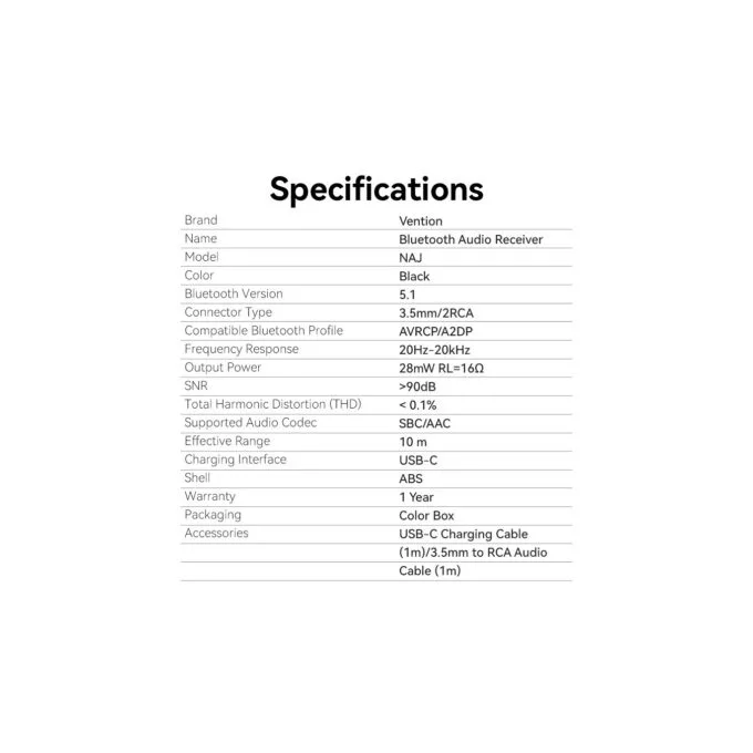 Vention AUDIO Bluetooth Receiver - NAJB0 - 3.5mm 2RCA — image 16