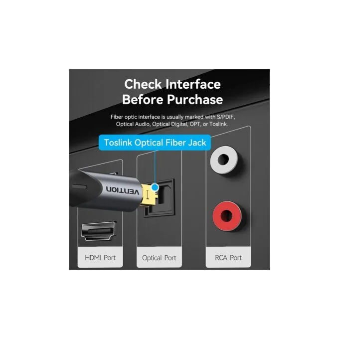 Vention AUDIO Optical Cable - BKDBJ - 90-Degree Aluminium 5.0m Black — image 2