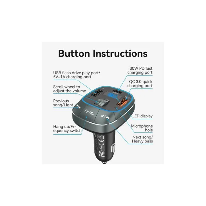 Vention Car FM Transmitter, USB Music Player & Charger - FFLB0 - 3xUSB 30W 18W 5W — image 12
