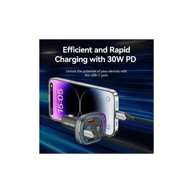 Vention Car FM Transmitter, USB Music Player & Charger - FFLB0 - 3xUSB 30W 18W 5W — image 5