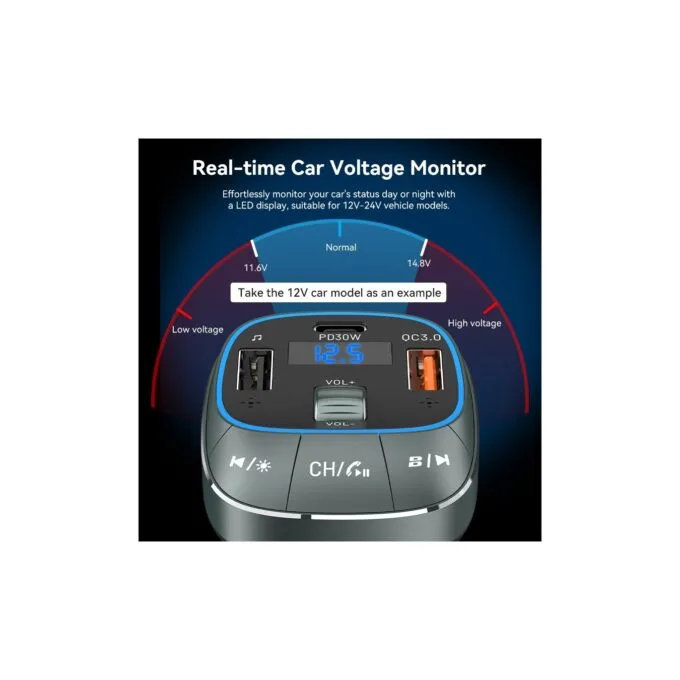 Vention Car FM Transmitter, USB Music Player & Charger - FFLB0 - 3xUSB 30W 18W 5W — image 10