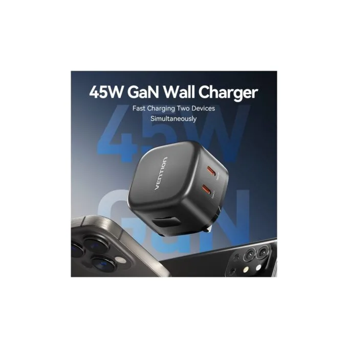 Vention Charger - FESB0-UK - Wall GaN 45W 2xUSBC Black — image 3