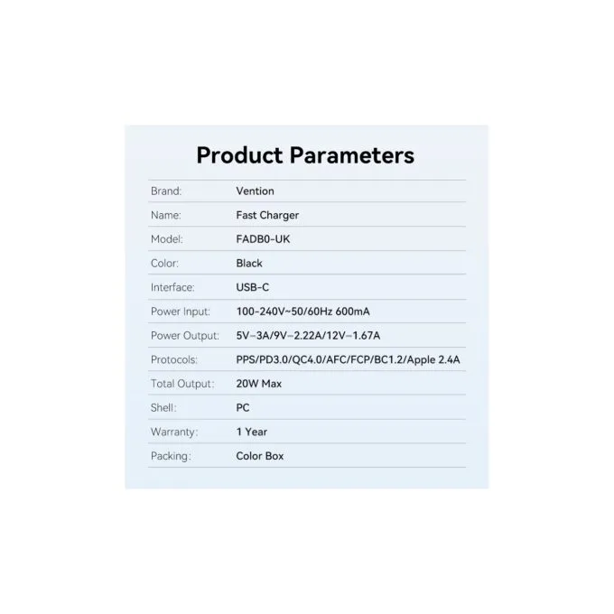 Vention Charger Wall - FADB0-UK - 20W 1xUSBC Black — image 14